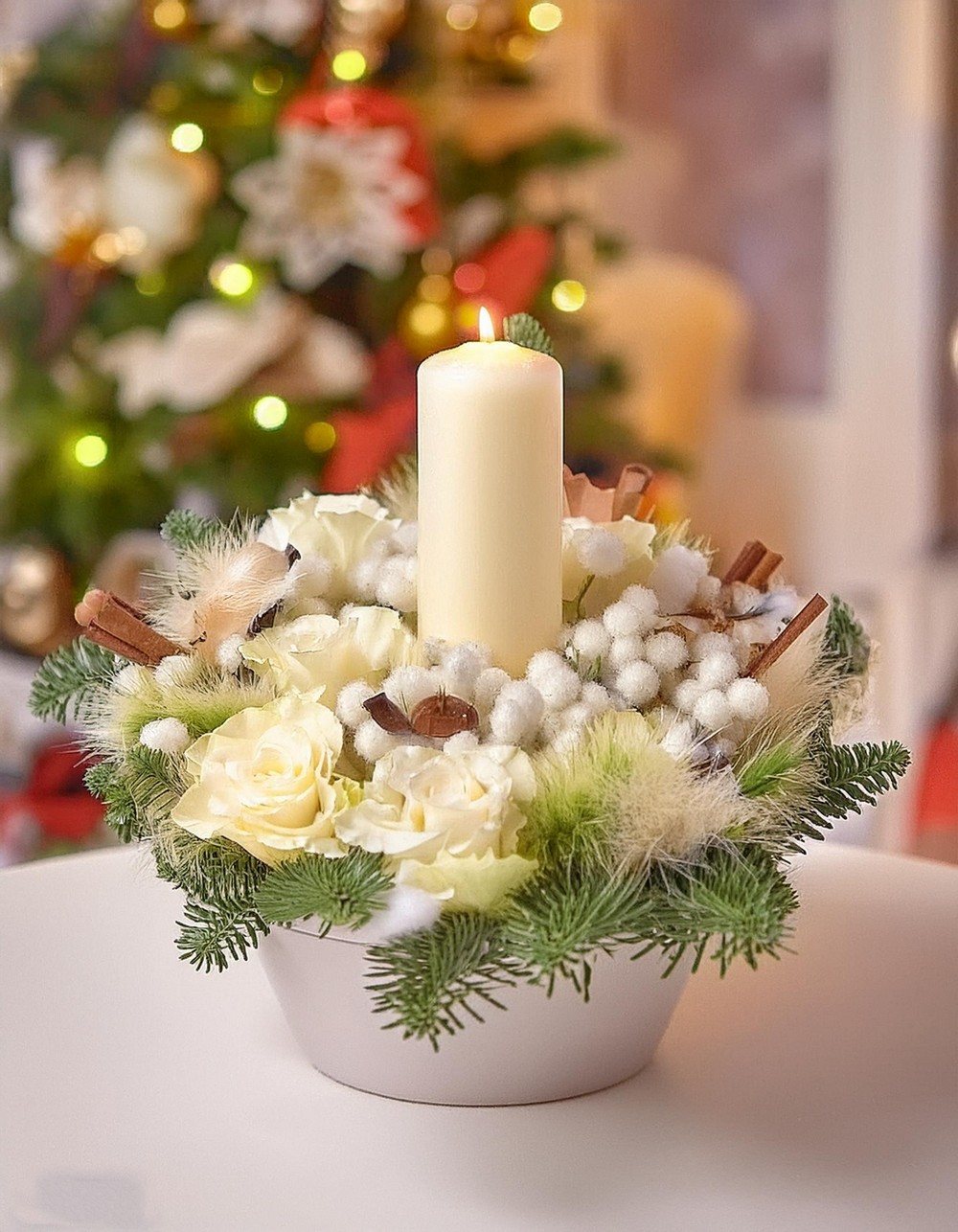 Add Luxurious Vibe to Candle Centerpiece with White Accents