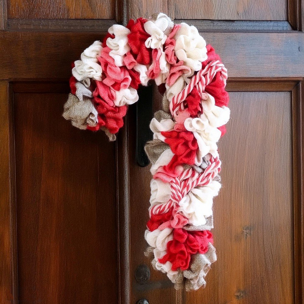 Adorn Your Door with a DIY Burlap Candy Cane Wreath