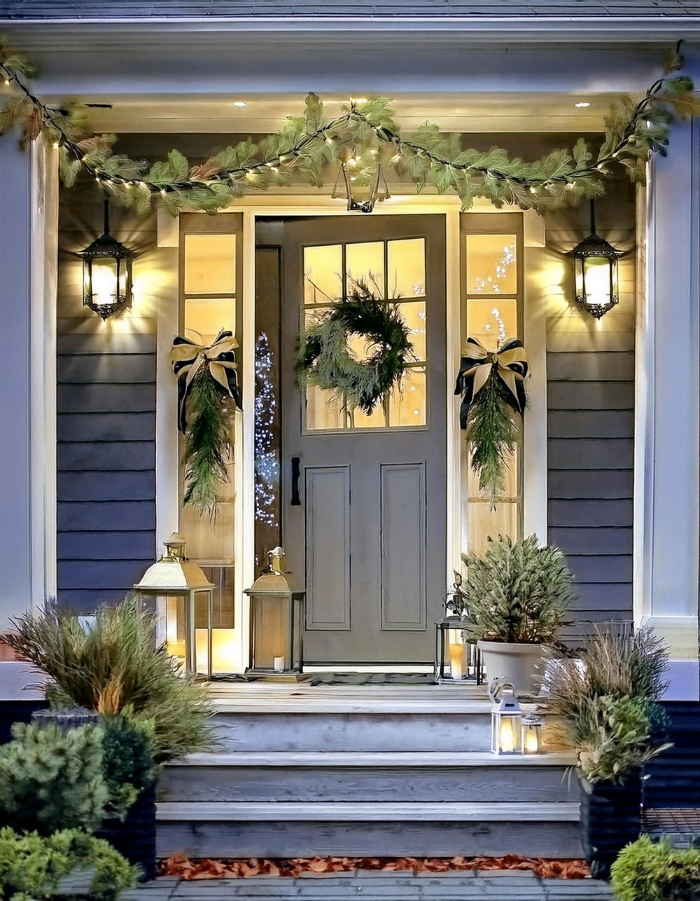 Adorn Your Porch with a Festive Greenery Garland and Wreath