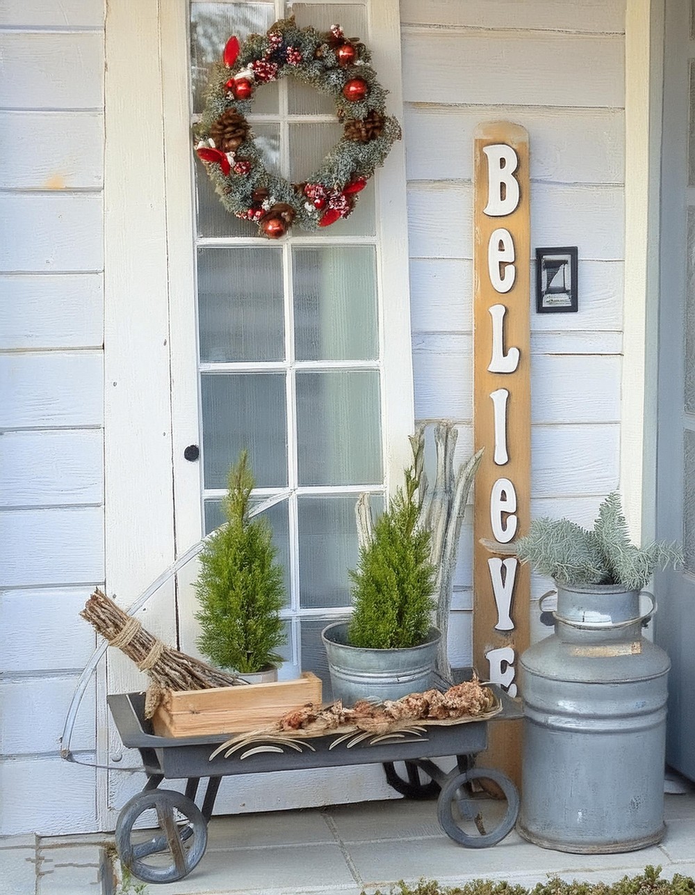 Bring Farmhouse Charm to a Porch with Christmas Decorations