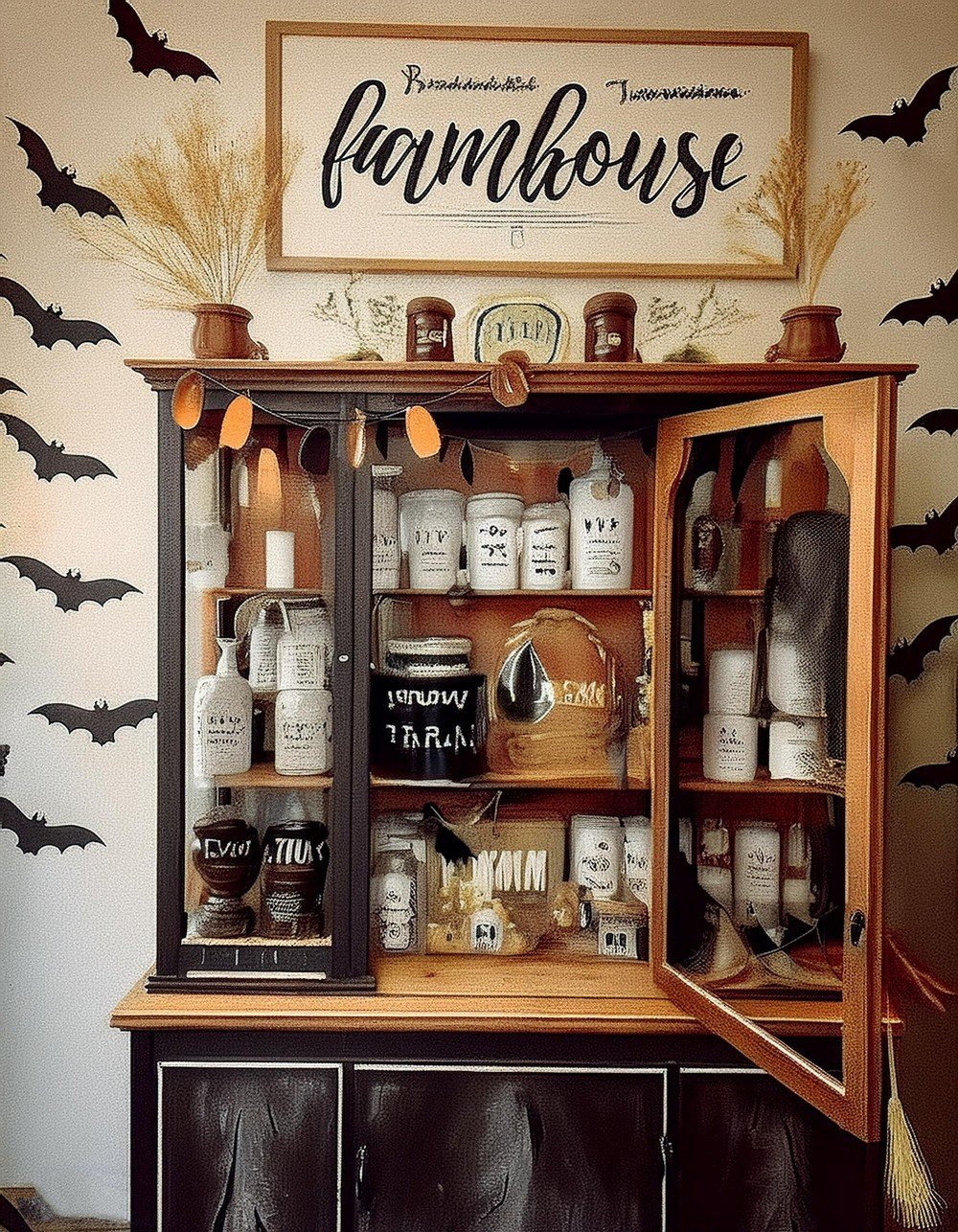 Bring a Spooky Vibe with a Farmhouse Halloween Hutch