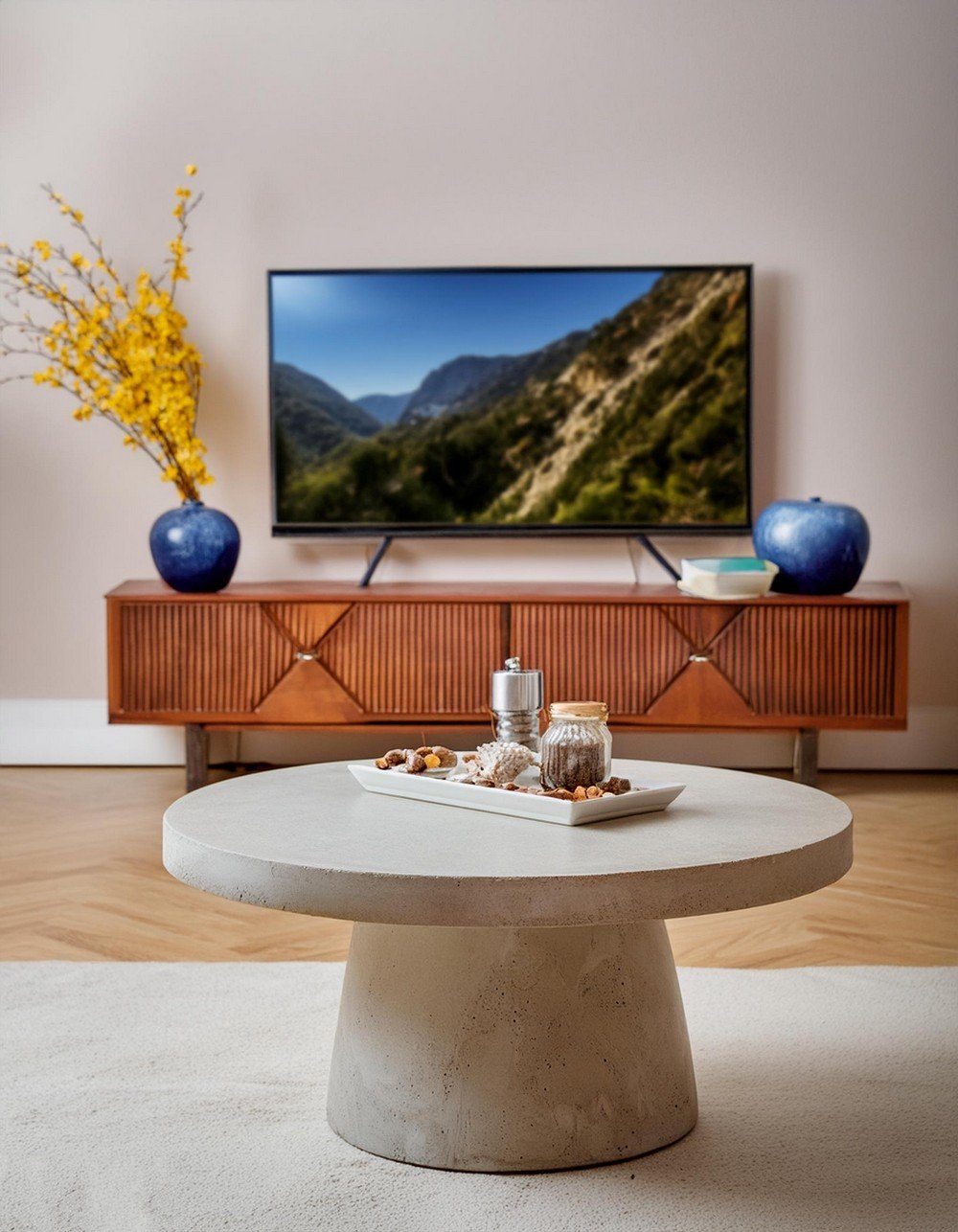 Concrete table Infront of TV