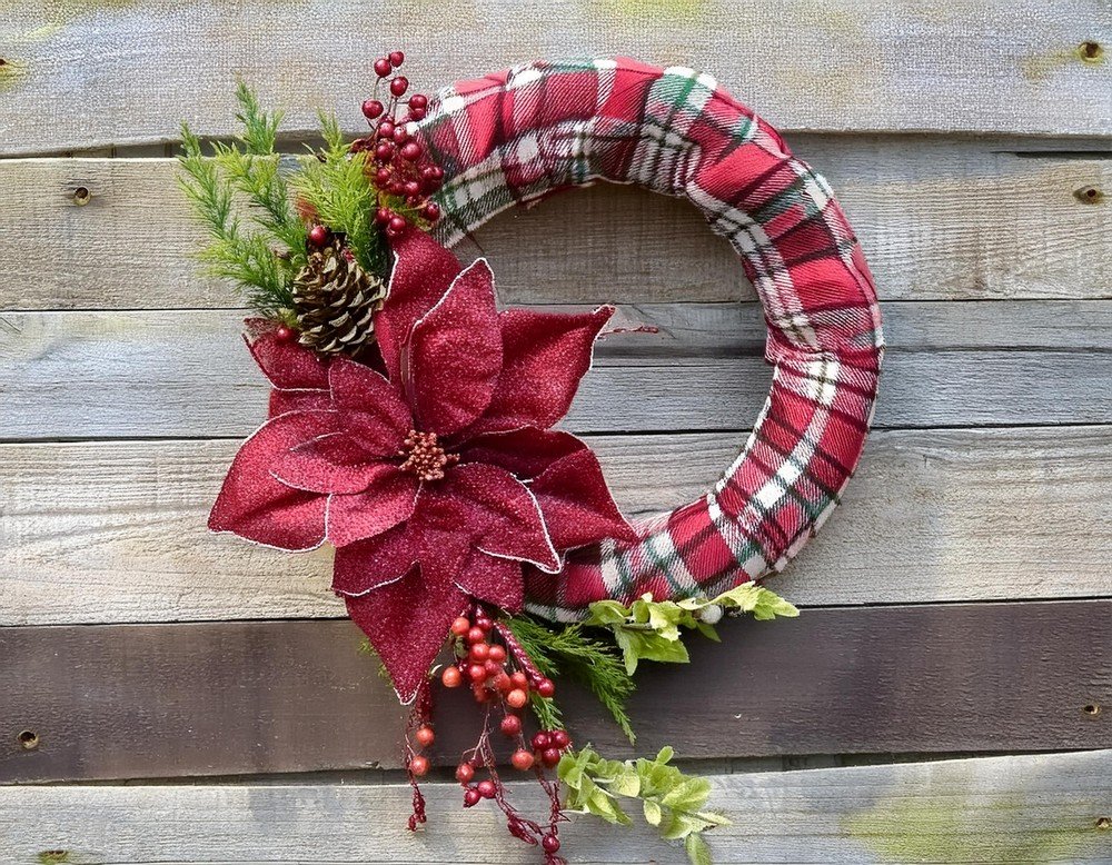 Create a Plaid Christmas Wreath with a Red Rose Accent