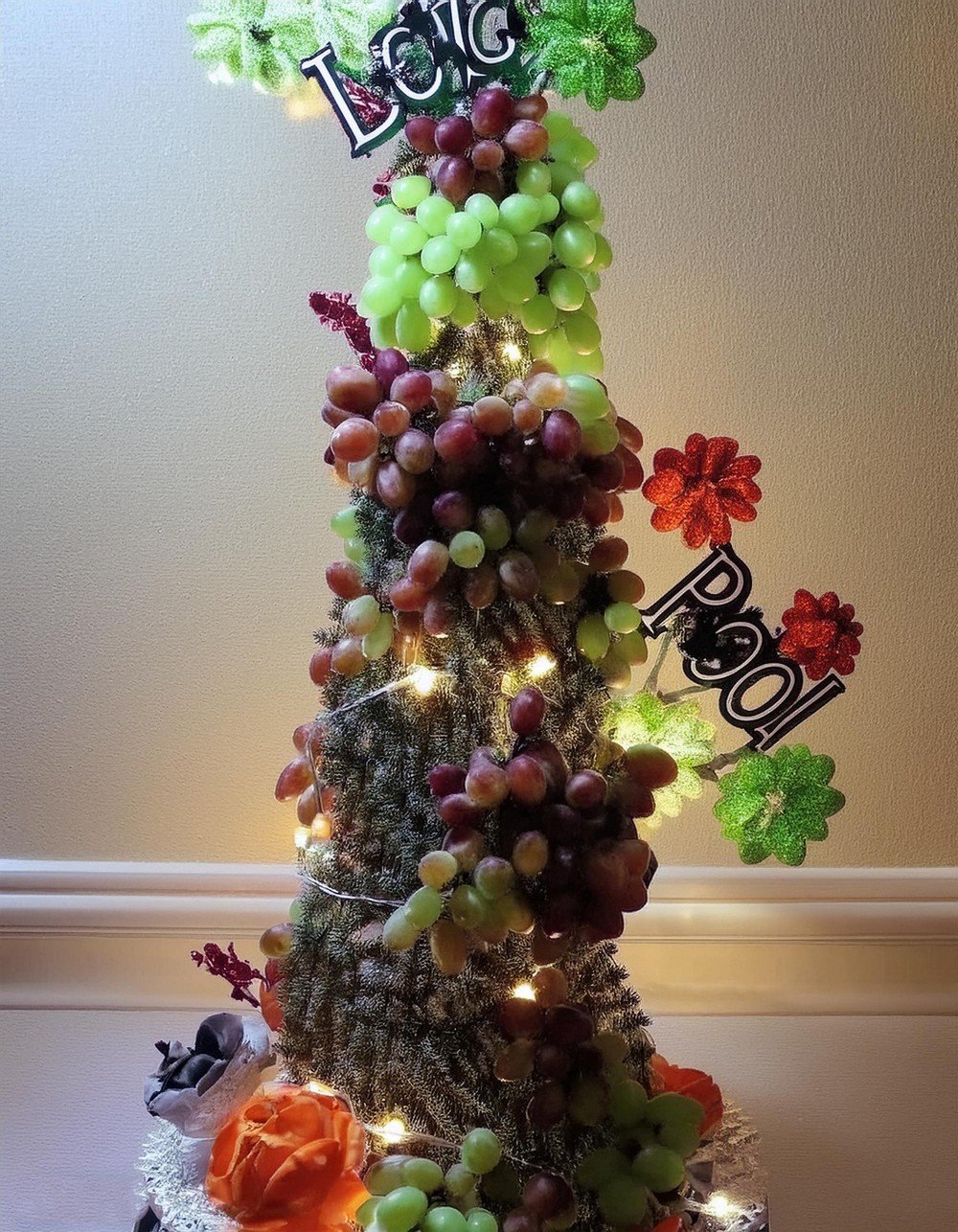 Liven Your Halloween Party with a Lighted Fruit Topiary