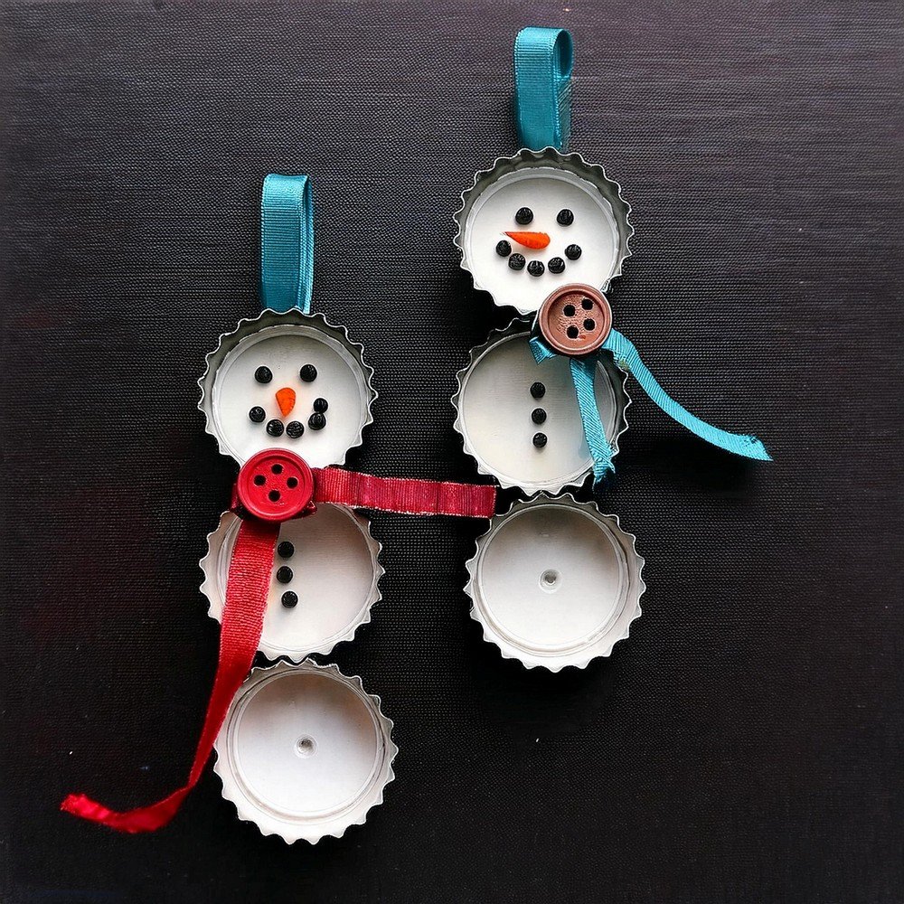 Make Rustic Snowman Ornaments with Bottle Caps