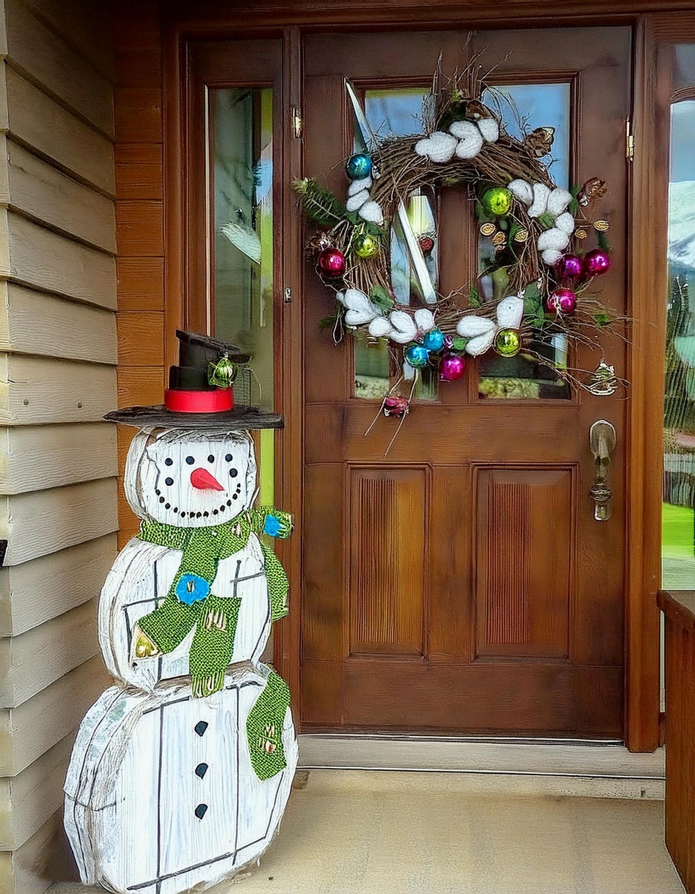Make a Rustic DIY Snowman with Wreath Accent