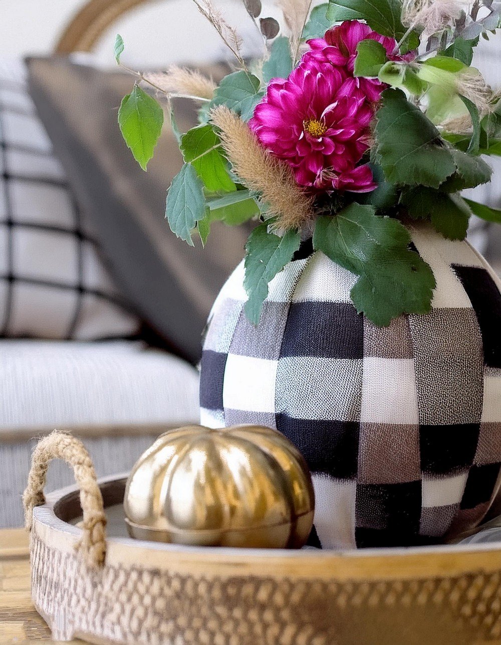 Upgrade Your Room with a Plaid Pumpkin Flower Centerpiece