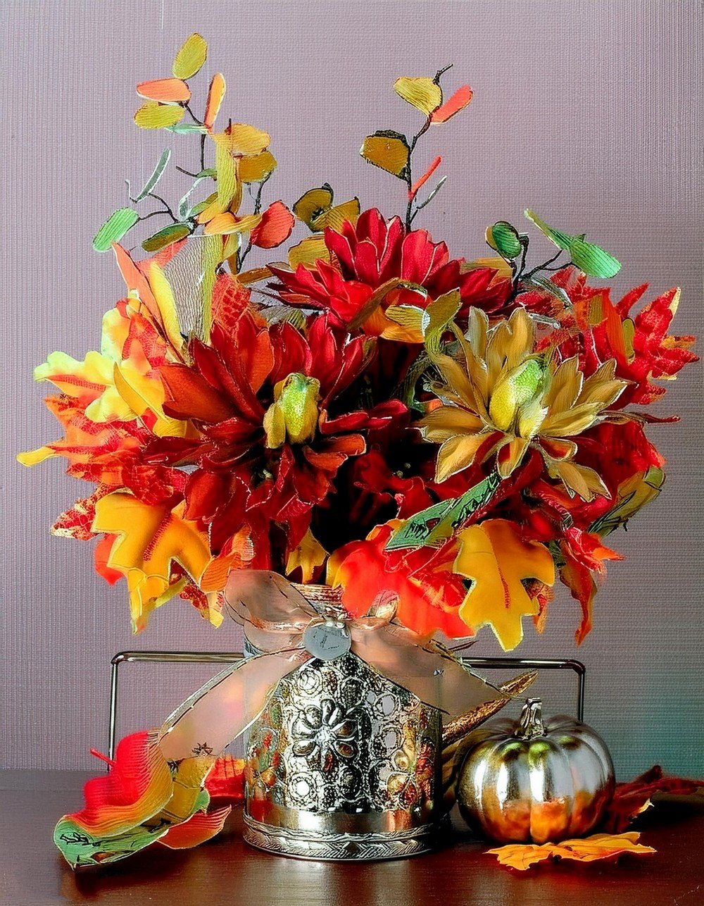 Autumn Floral Arrangement and Metallic Accent