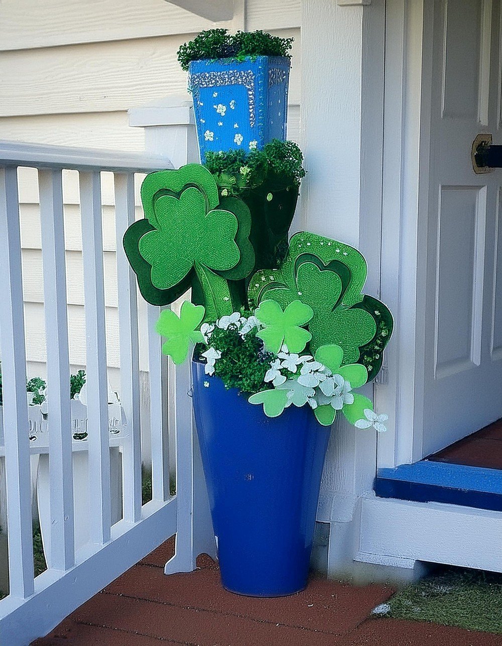 Decorate Front Door Planter with Shamrocks and Ribbon