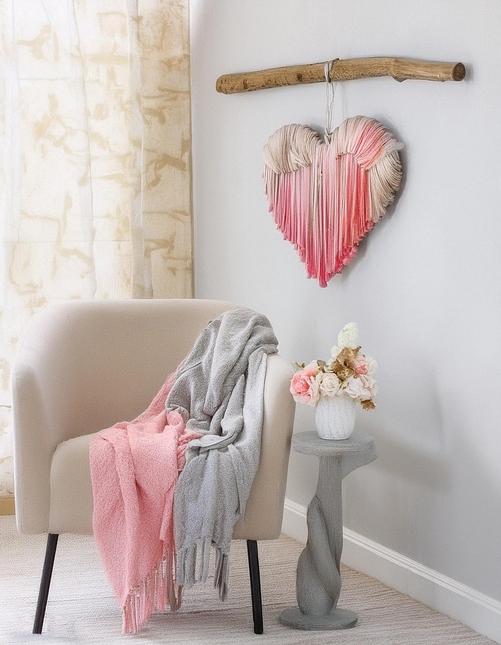  Dip Dyed Wooden Stick Heart Hanging