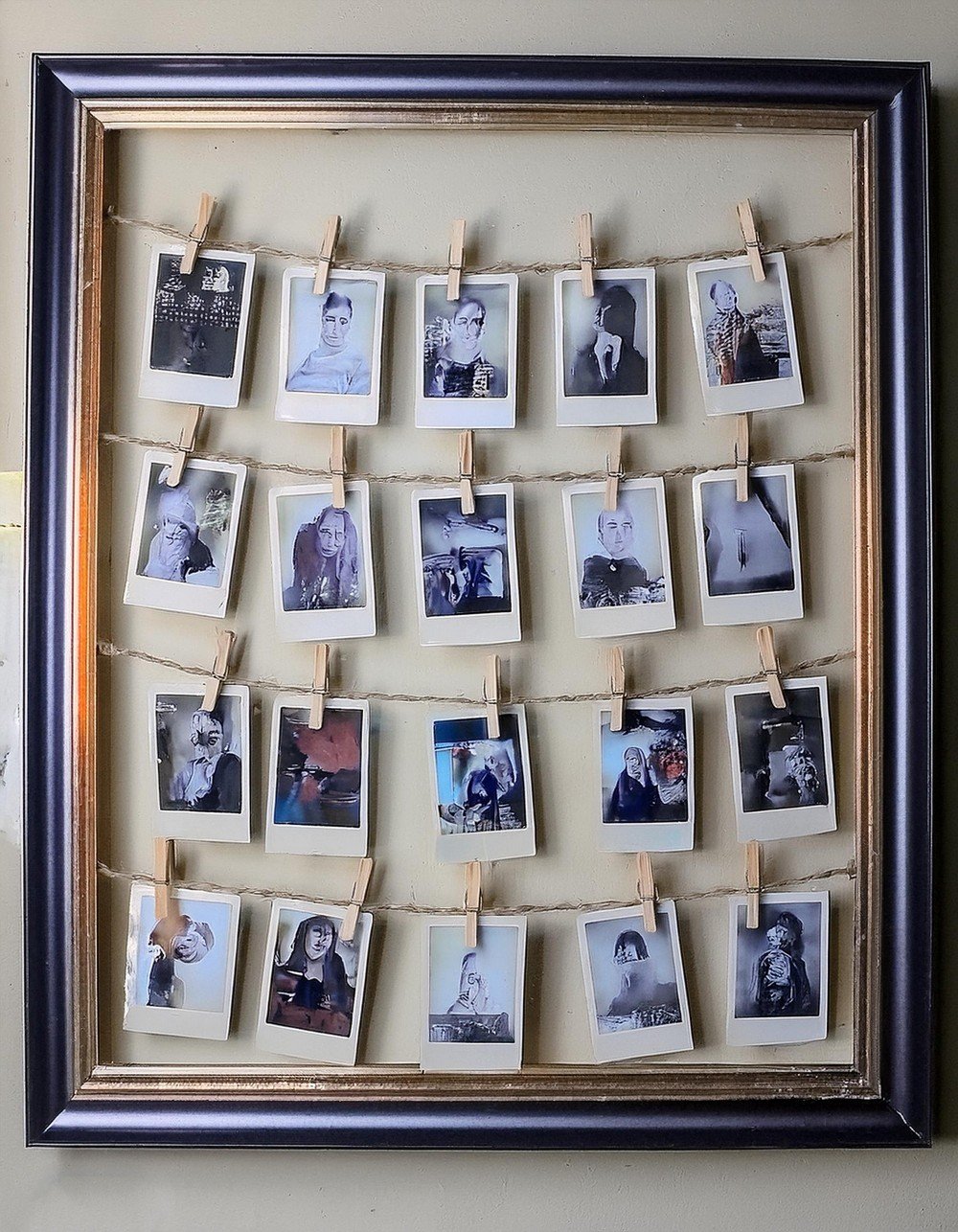  Family Photos Attached With Clothespins In A Frame