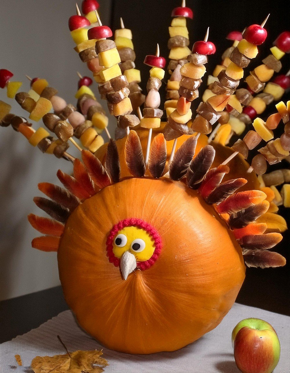 Get Creative with a Fruit Kabob Turkey Pumpkin