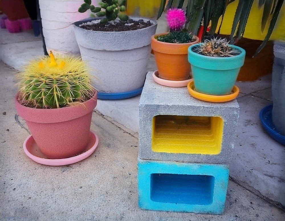 Paint Cinder Blocks to Match Containers