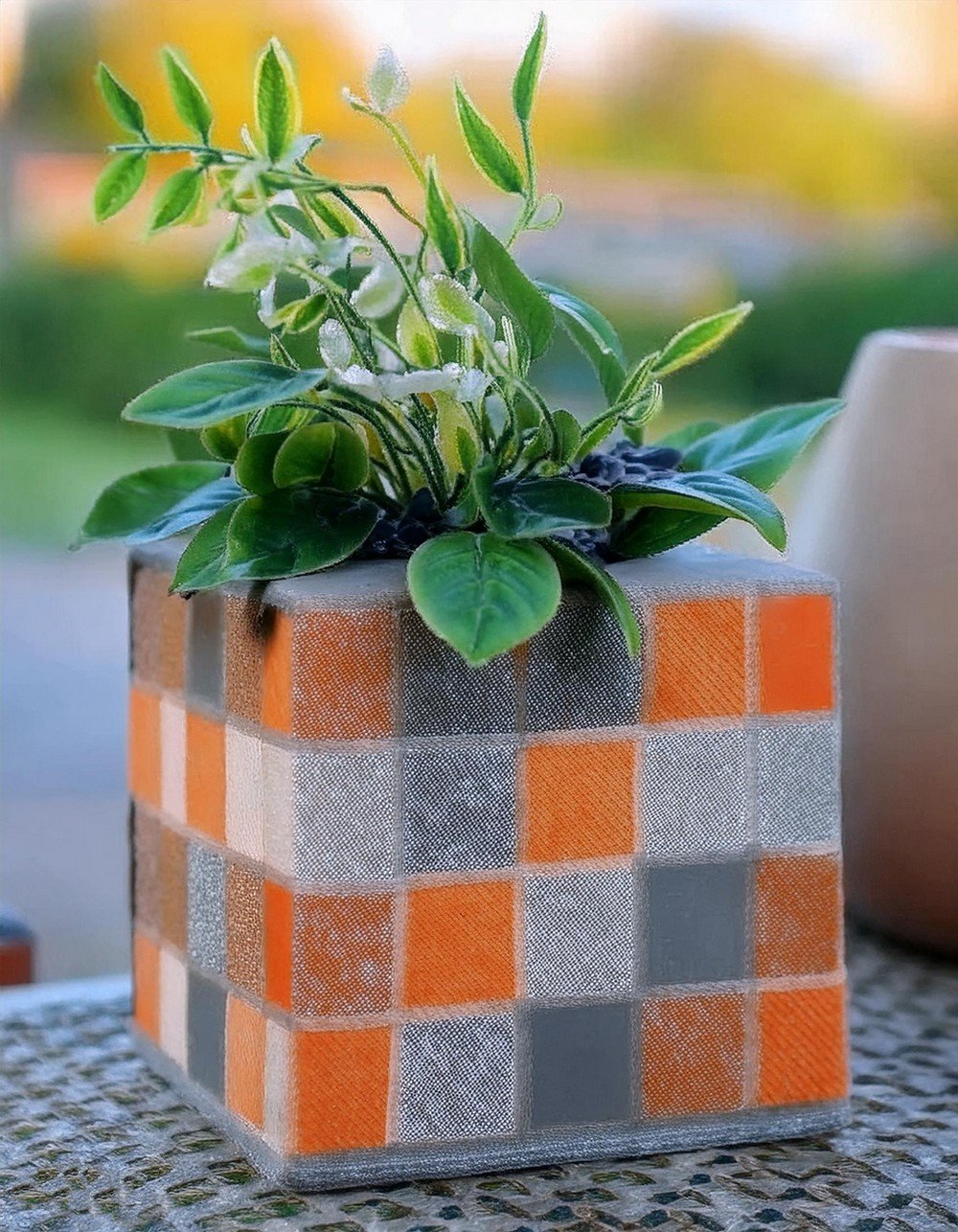 Stenciled DIY Cinder Block Planter