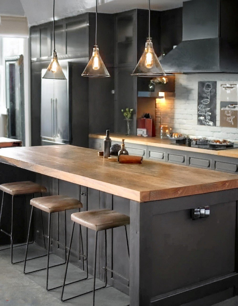 Bold Black and Wood Accent Kitchens