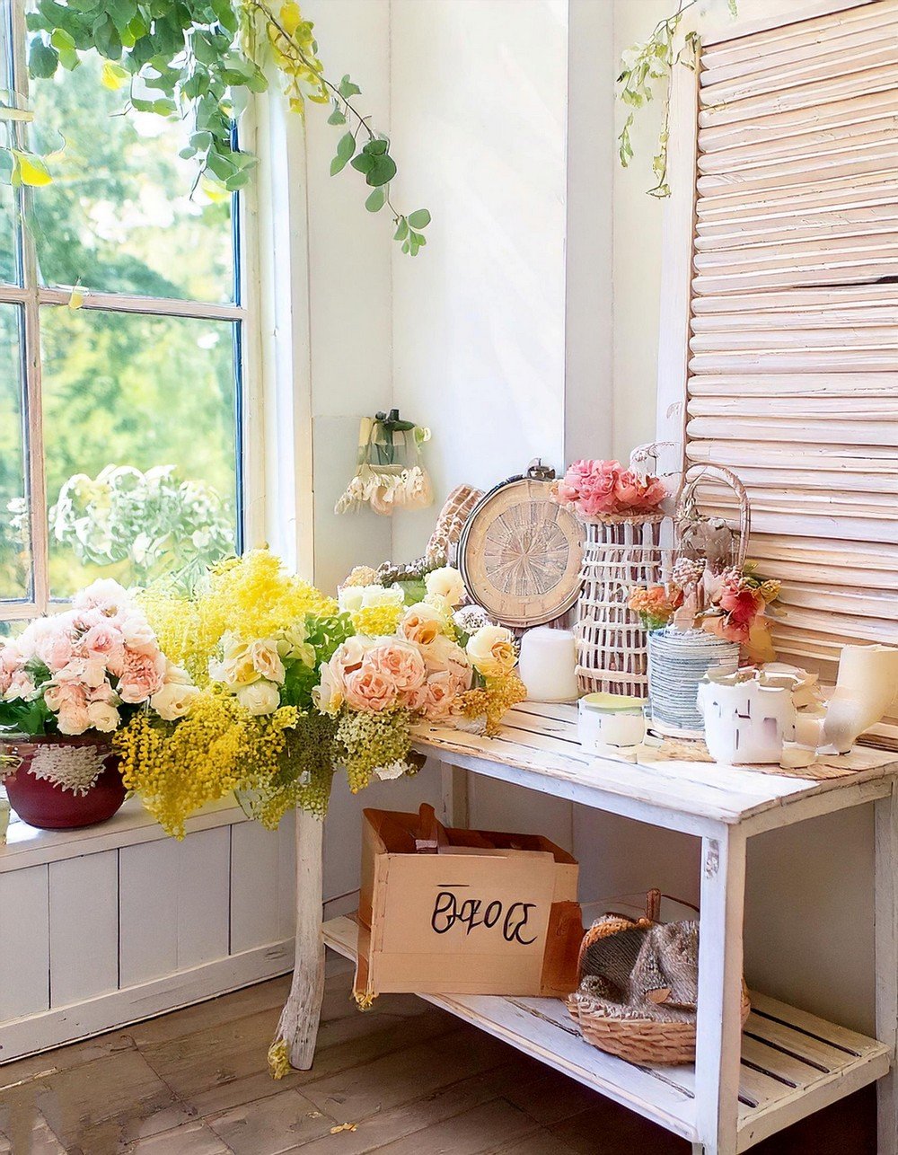 Charming Floral Corner with Rustic Accents