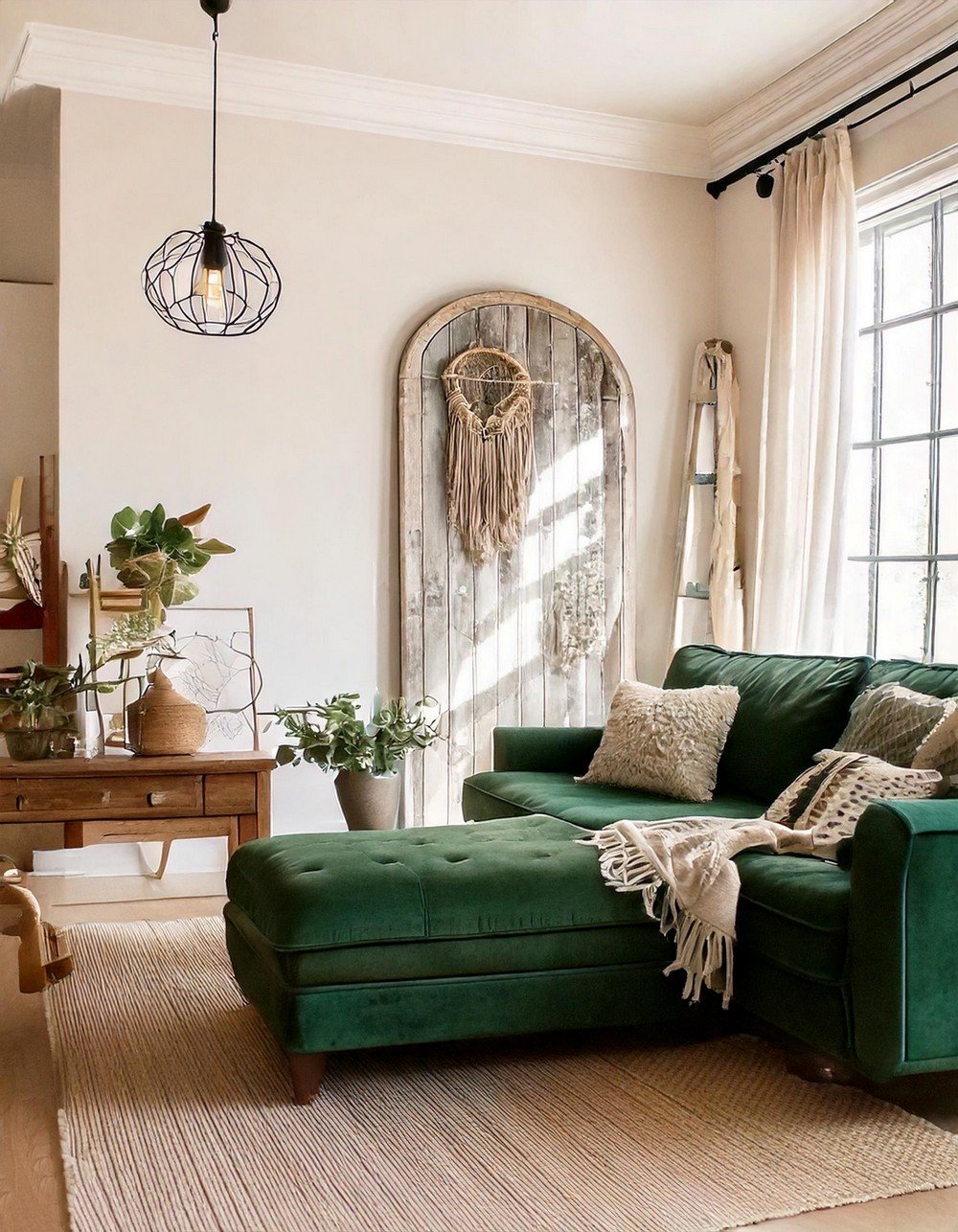 Combine Rustic Charm with a Green Velvet Couch