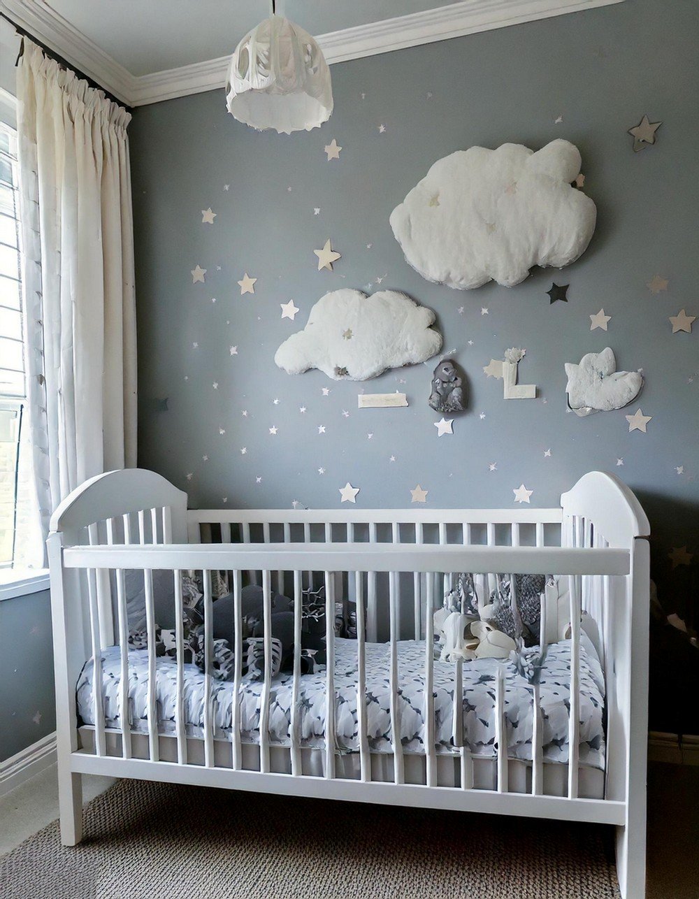 Dreamy Clouds and Stars Grey Nursery