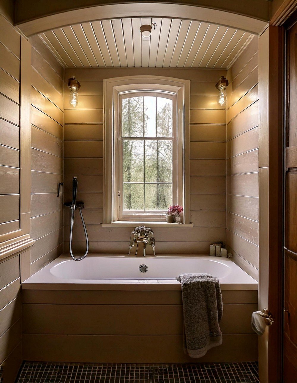 Elegant Curved Ledge Retreat Bathroom Remodel