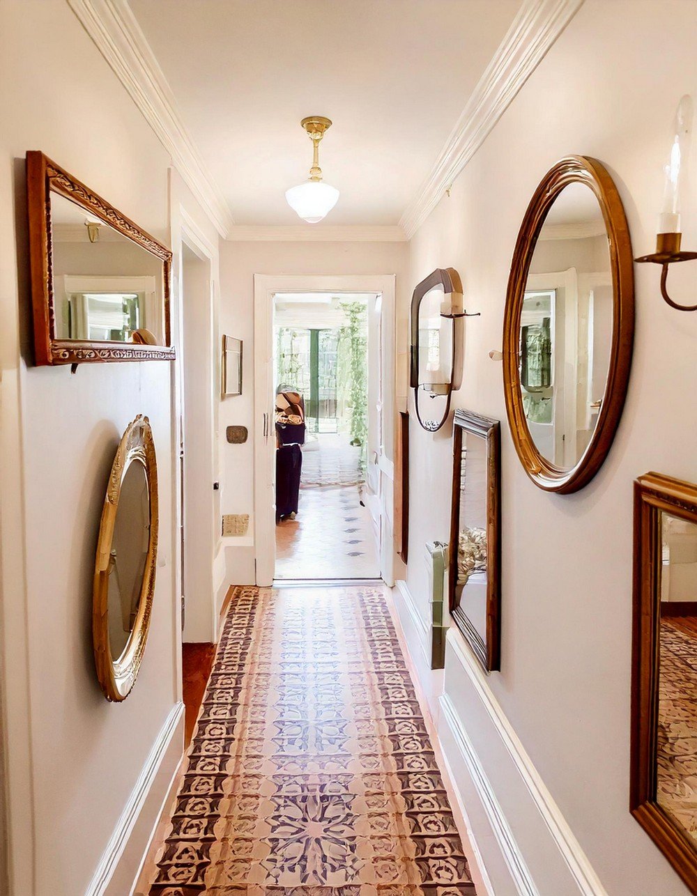 Narrow Entrance Hall Ideas With Assorted Brass Frame Mirrors