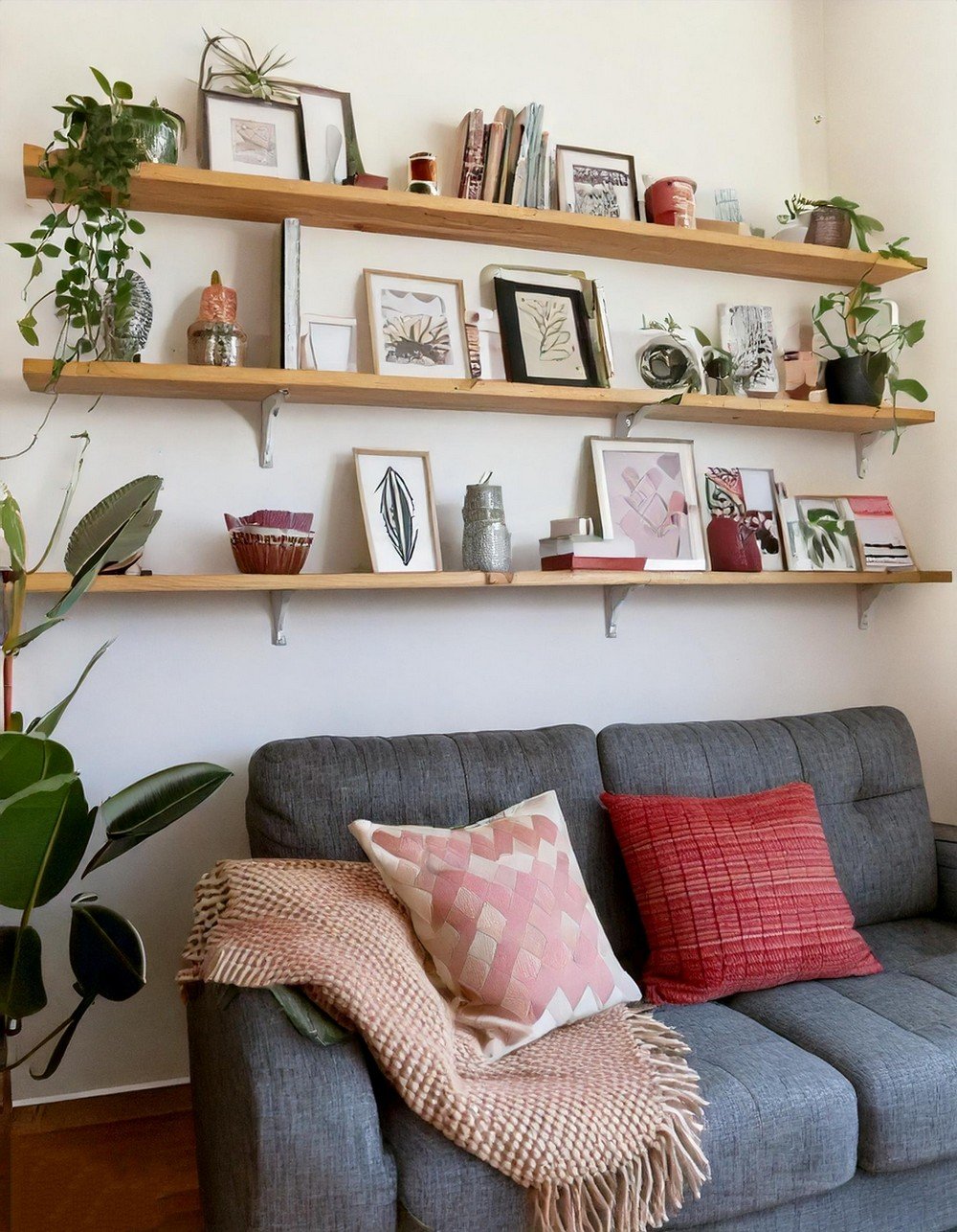 Nature-Inspired Living Room Wall Shelves