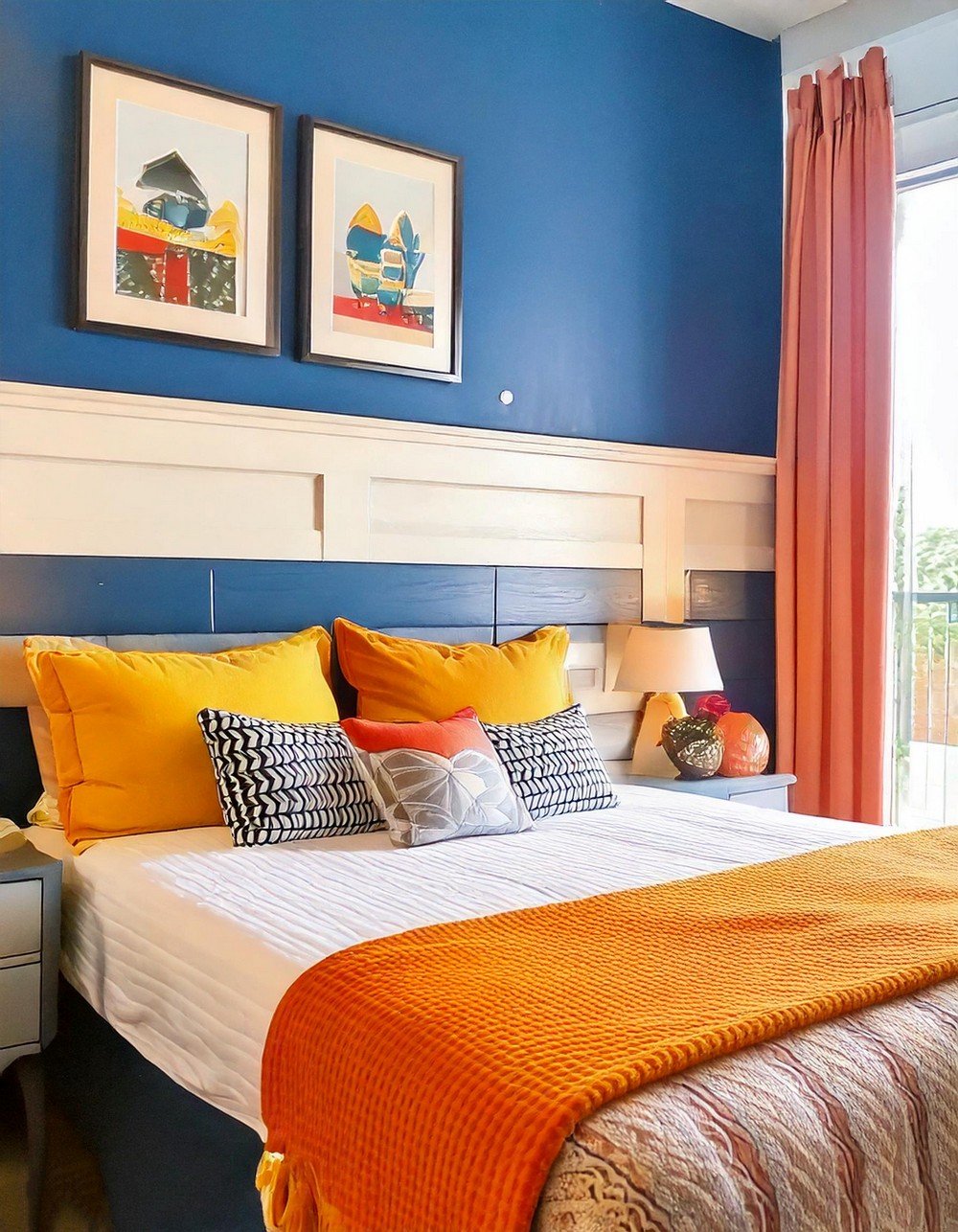 Navy Walls, Bright Orange Accents