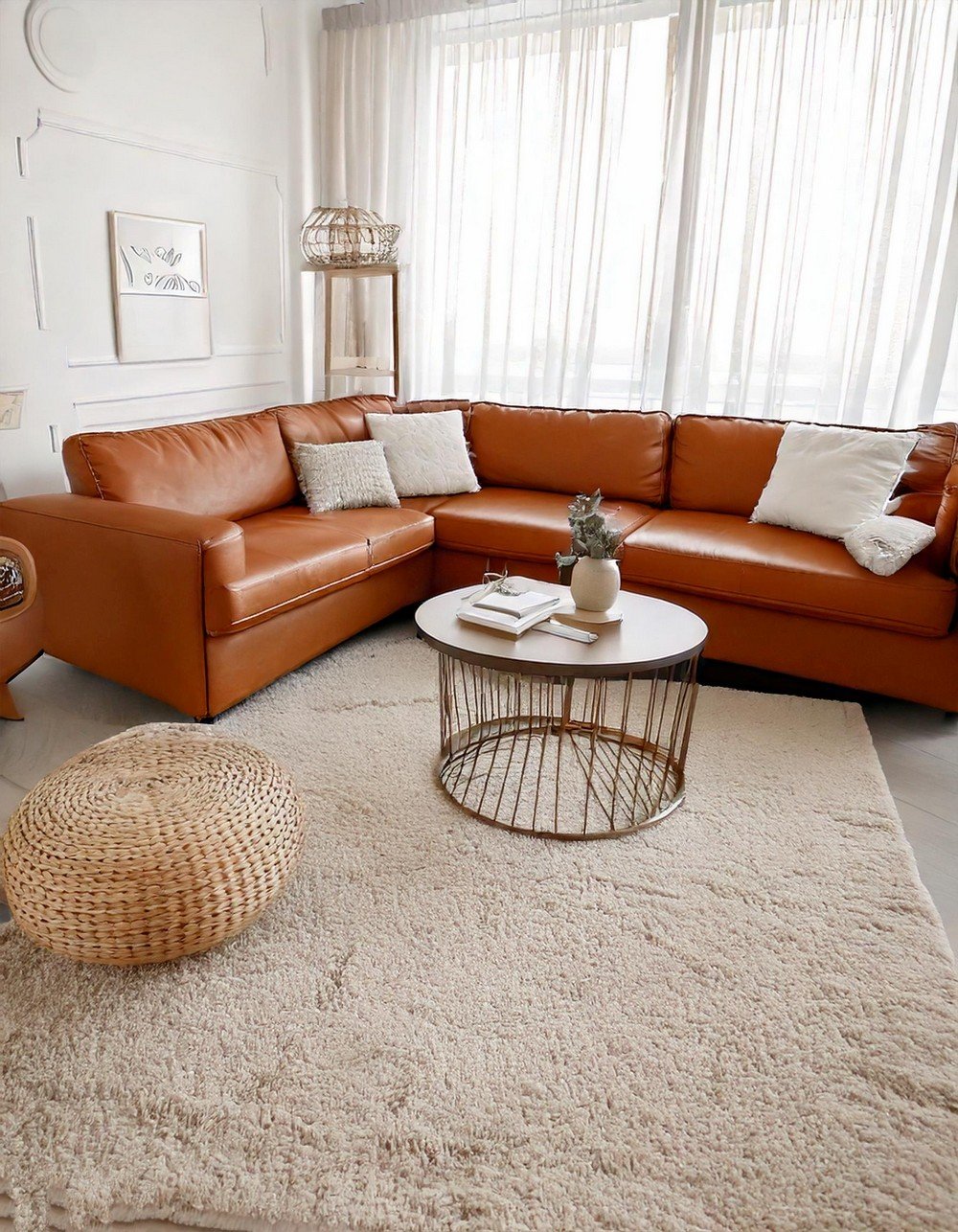 Neutral Haven A Brown Leather Couch Ensemble