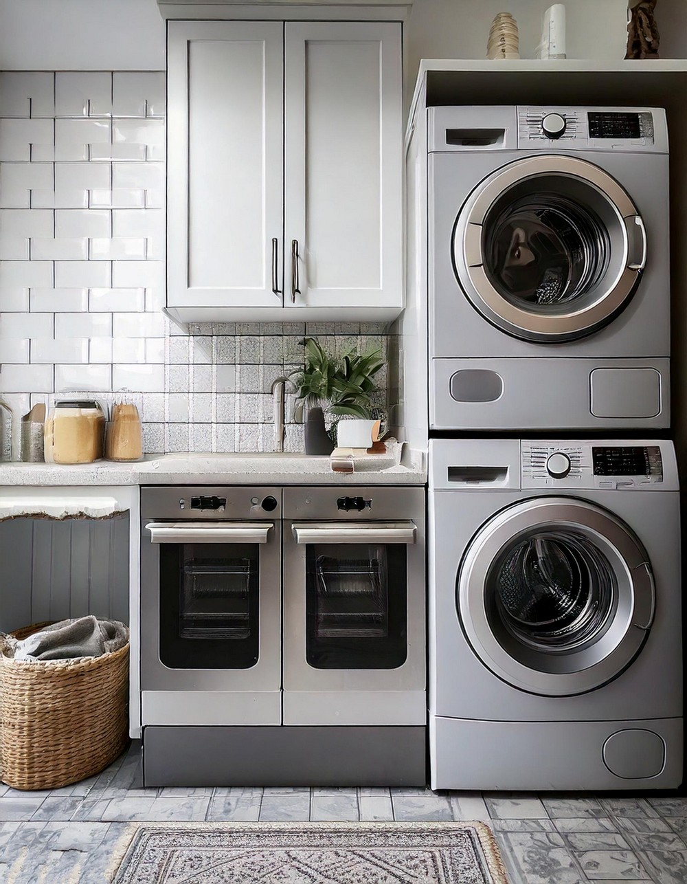 Pet-Friendly Laundry Nook with Smart Storage And Marble Countertops