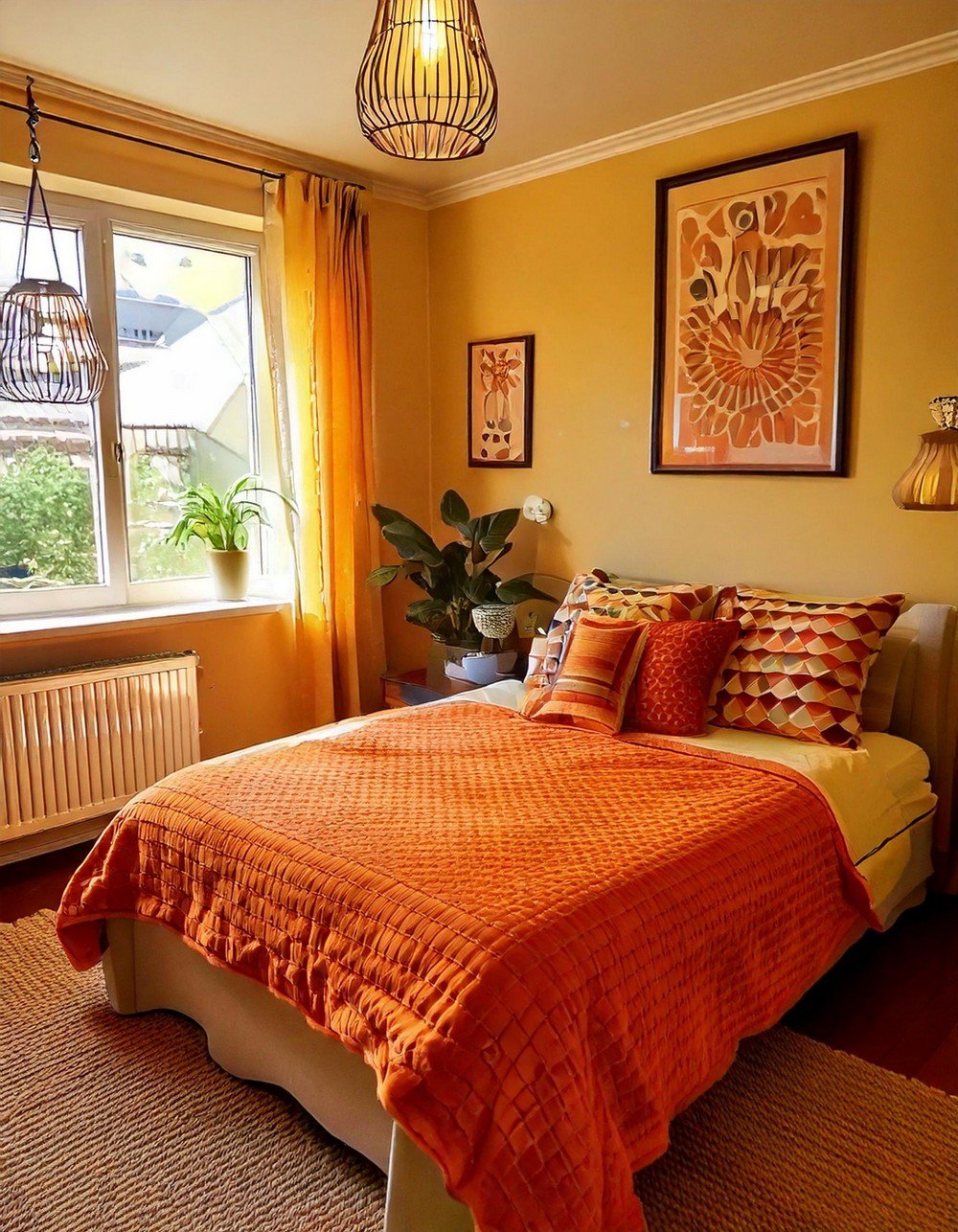 Retro Patterns And Cozy Orange Bedroom Color