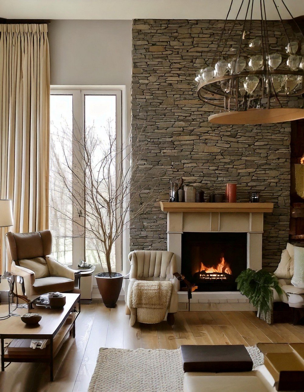 Rustic Elegance With Stone Fireplace Interior Design