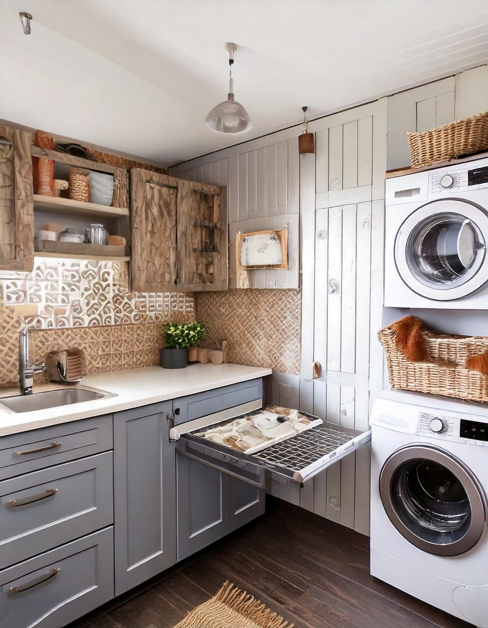 Rustic Modern Laundry Makeover with Fold-Out Ironing Station