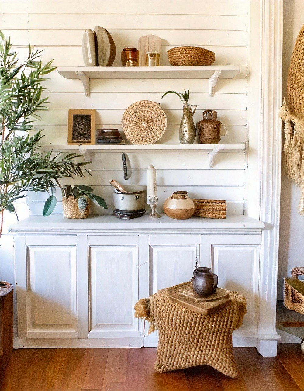 Rustic and Earthy Living Room Wall Shelves