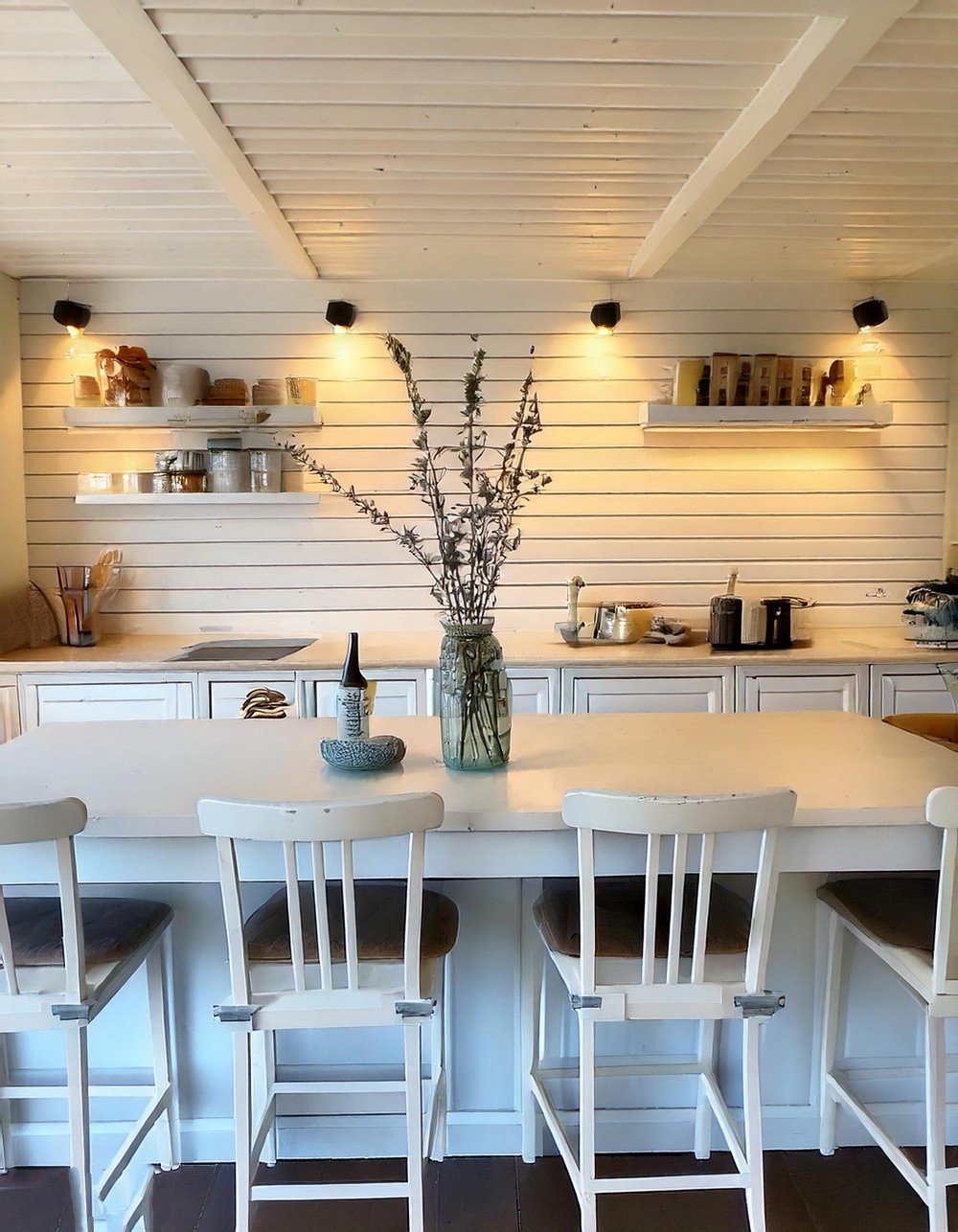 Shiplap Wall White Rec Room Design In Basement