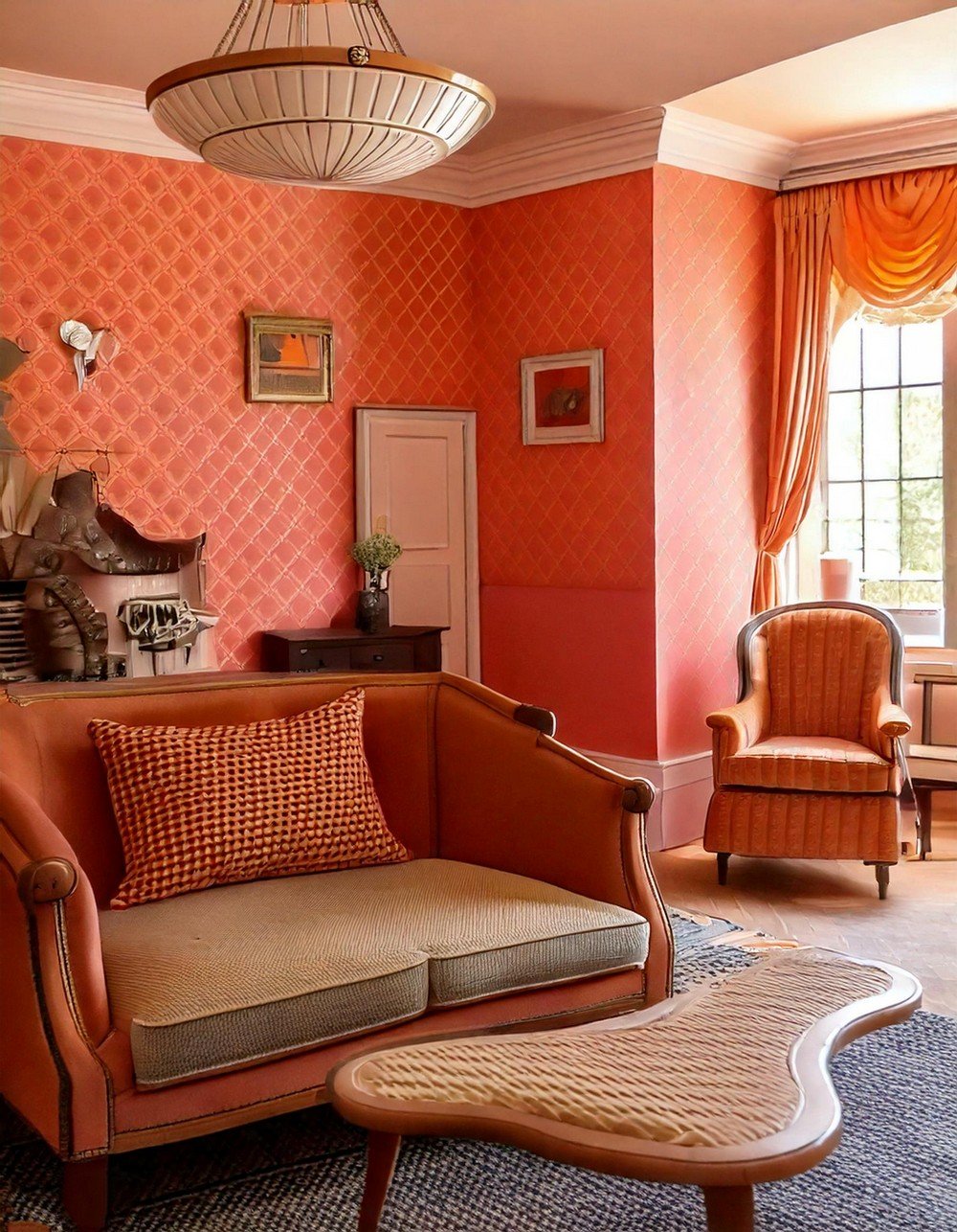 Vintage Wallpaper With Bold Orange Accents