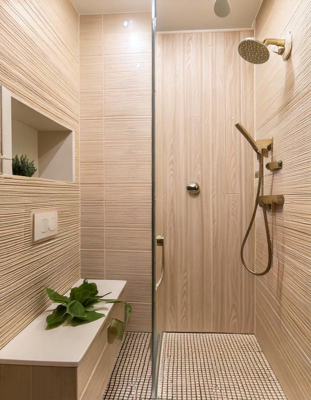 Zen Retreat Shower Design With Penny Tile Flooring